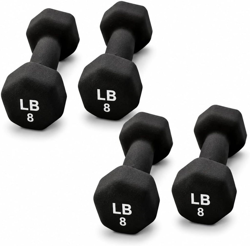 Neoprene Hexagon Dumbbells with Cast Ergo Handle (1 to 15lbs Pack of 1, 2, 4) | Durable Anti-Slip Exercise & Fitness Strength Training Free Weights for Home Gym | Black | For Men & Women