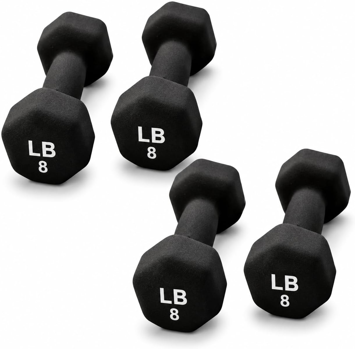 Neoprene Hexagon Dumbbells with Cast Ergo Handle (1 to 15lbs Pack of 1, 2, 4) | Durable Anti-Slip Exercise & Fitness Strength Training Free Weights for Home Gym | Black | For Men & Women