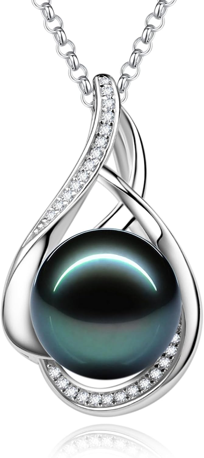 FANCIME Gift for Women Wife Natural Tahitian Pearl Necklace Sterling Silver Mysterious Ocean Treasure 10-12MM Black Pearl Luxury Jewelry Gift for Women, Mother, Wife, 16'+2' Adjustable