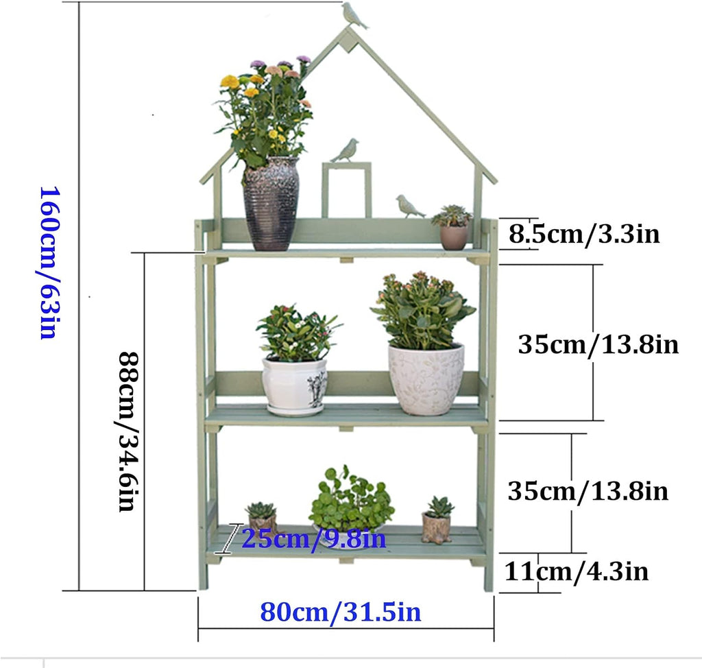 3-Tier Step Plant Shelves, Garden Potting Bench Table, Outdoor Garden Patio Storage Cabinet, Workstation Shed with Tabletop (Color : Blue, Size : 80x25x160cm)