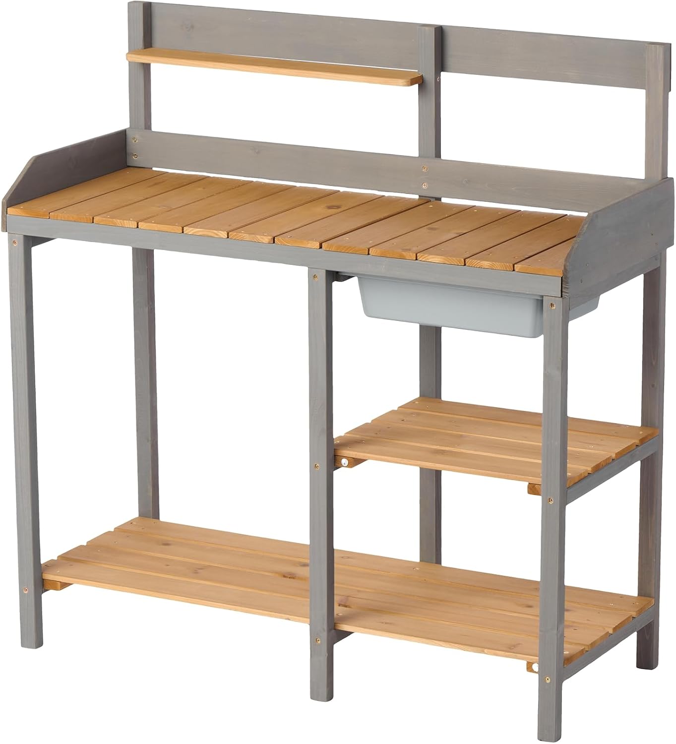 Outdoor Potting Bench, Wooden Workstation Table with Cabinet for Backyard GSupplies