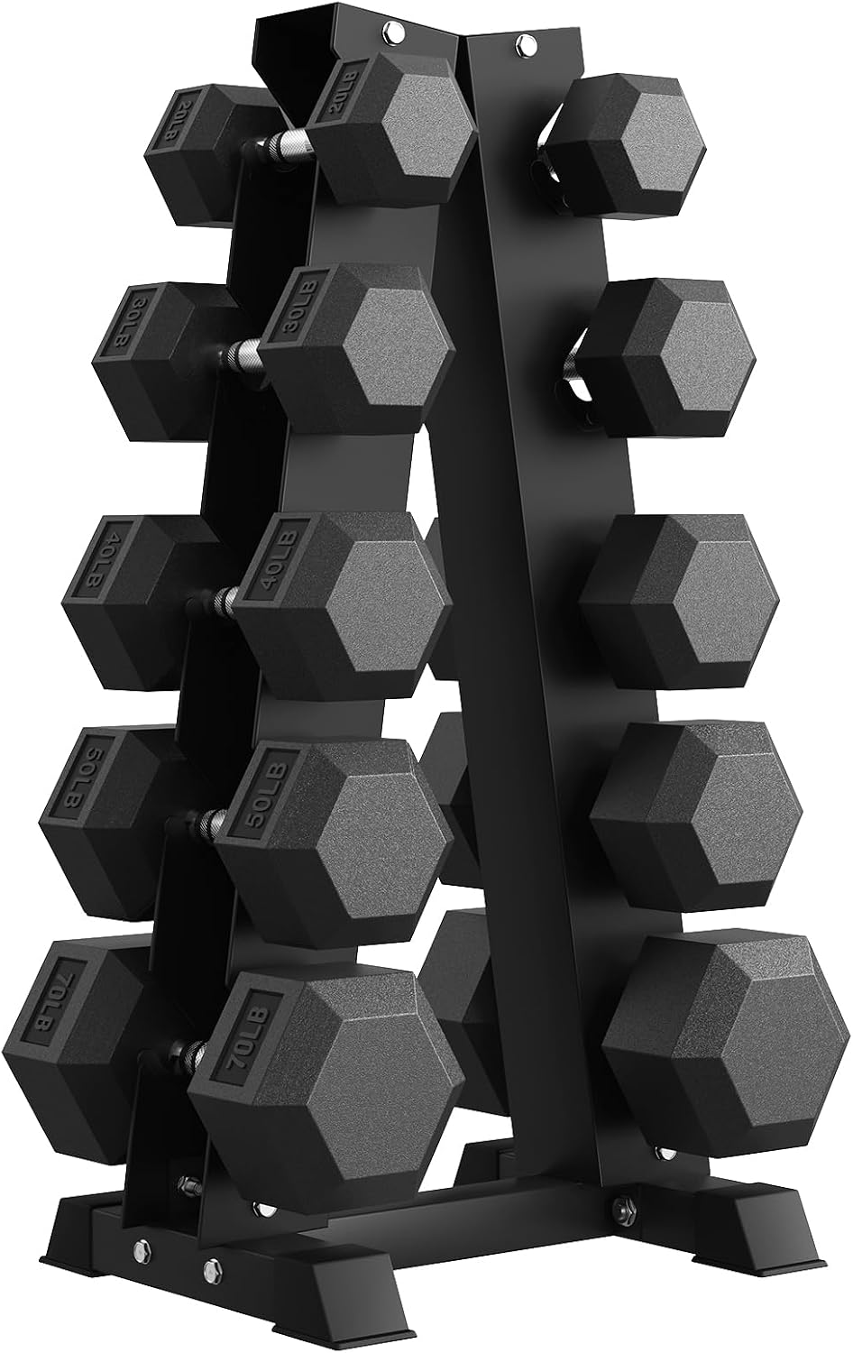 PAPABABE Hex Dumbbell Set with Rack, 85-560lb Rubber Encased Dumbbell Free Weights Dumbbells Set with Storage Rack, Hand Weights Set for Strength Training