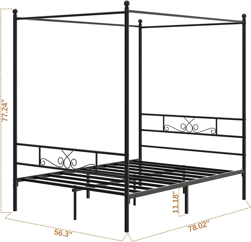 Weehom Canopy Bed Frame Full Size, Full Canopy Bed Frame with Headboard and Footboard, 4-Poster Mattress Foundation No Box Spring Needed Black