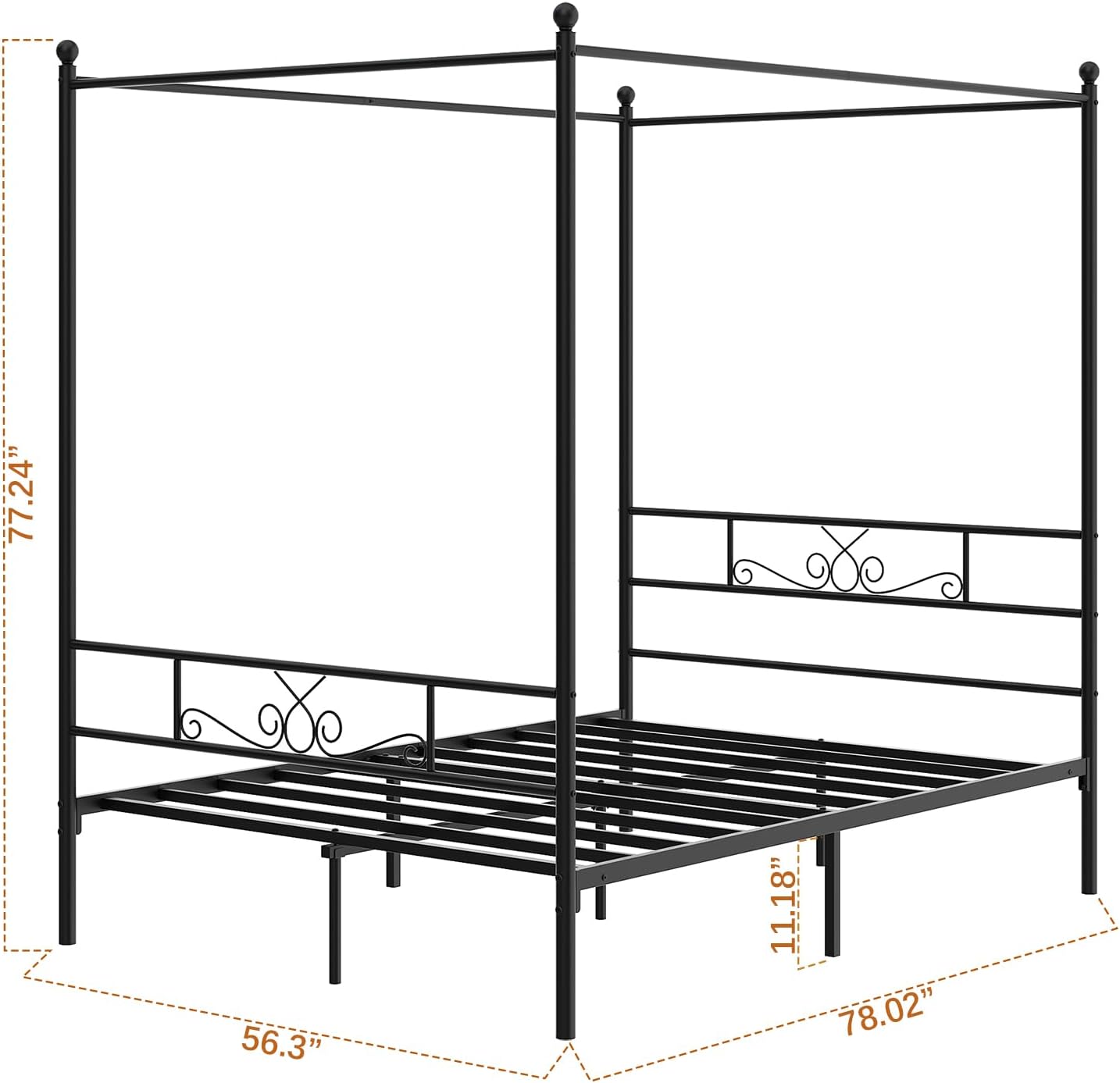 Weehom Canopy Bed Frame Full Size, Full Canopy Bed Frame with Headboard and Footboard, 4-Poster Mattress Foundation No Box Spring Needed Black