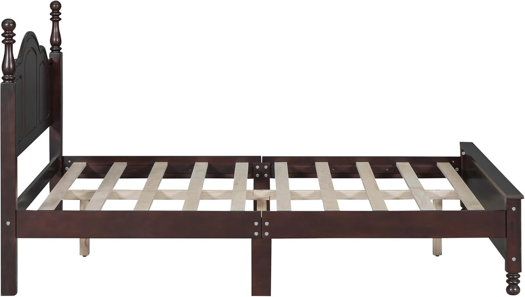 3-Pieces Bedroom Sets, Full Size Retro Wood Platform Bed with Sense of Design Headboard, Wood Platform Bed Frame with 2 Nightstands for Kids Teens Adults Bedroom (Dark Walnut-04, Full)