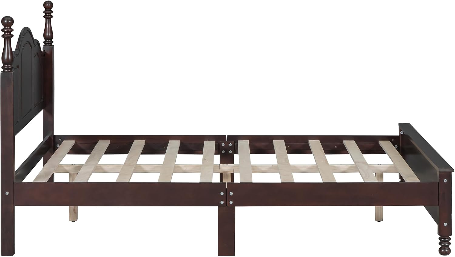 3-Pieces Bedroom Sets, Full Size Retro Wood Platform Bed with Sense of Design Headboard, Wood Platform Bed Frame with 2 Nightstands for Kids Teens Adults Bedroom (Dark Walnut-04, Full)