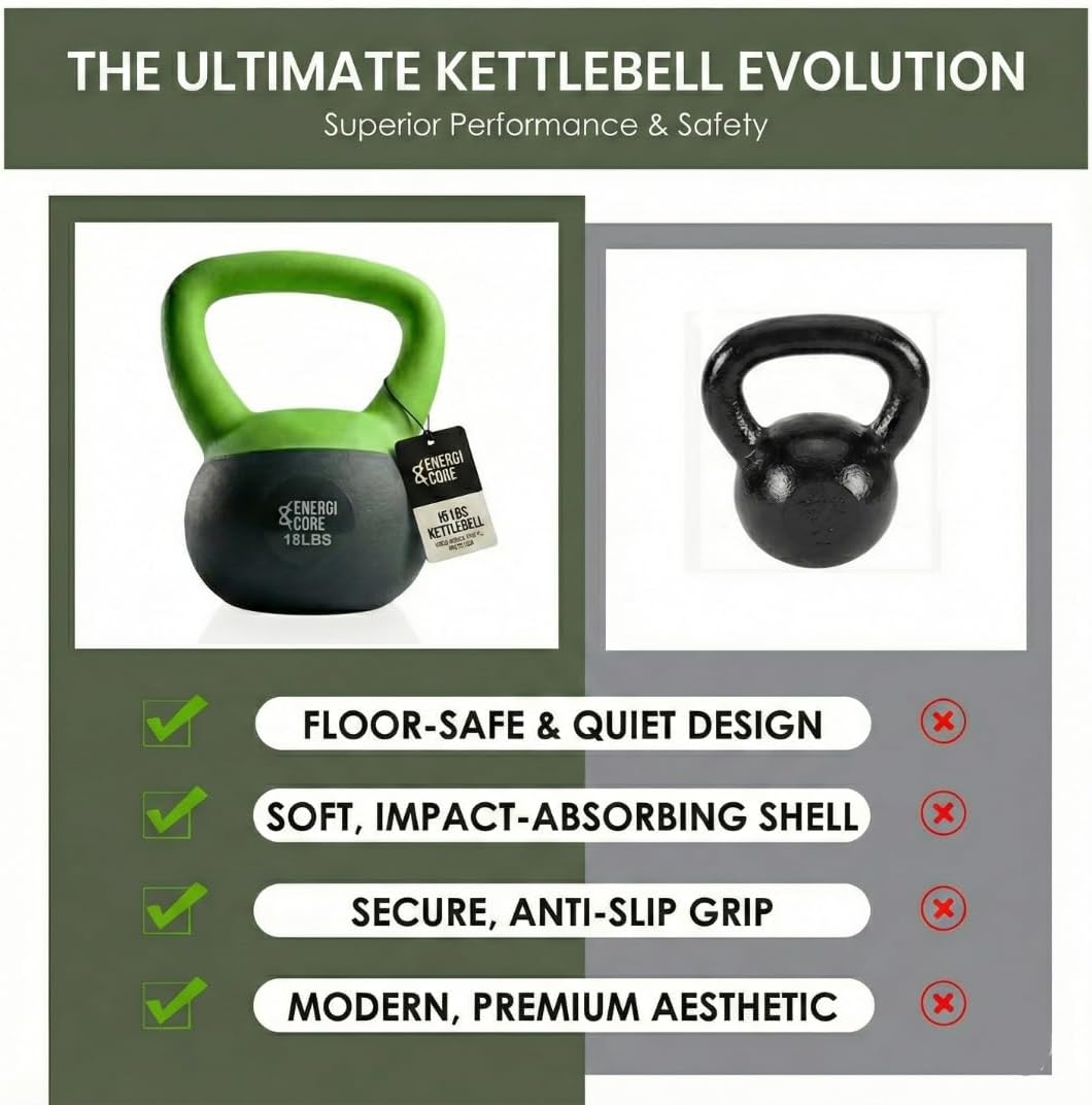 ENERGI CORE Kettlebell - Sand Filled Weight for Home Gym Workouts & Strength Training - Portable Exercise Kettle Bell for Women & Men