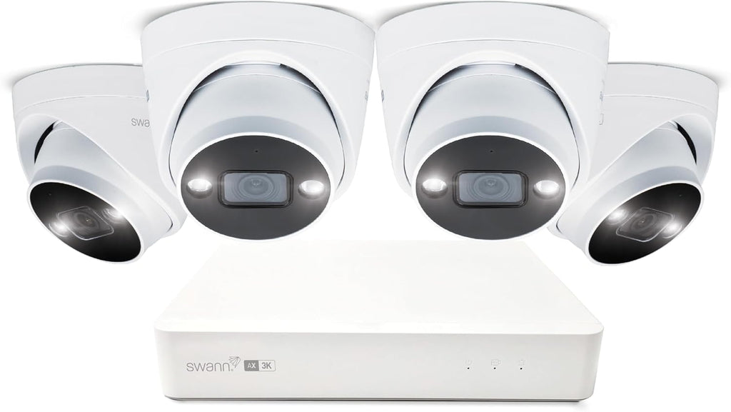 Swann AdvancedX™ Wired 5MP NVR Security System, 8 Channel, 4 Dome 3K Cameras, 1TB Storage, White, 24/7 Recording