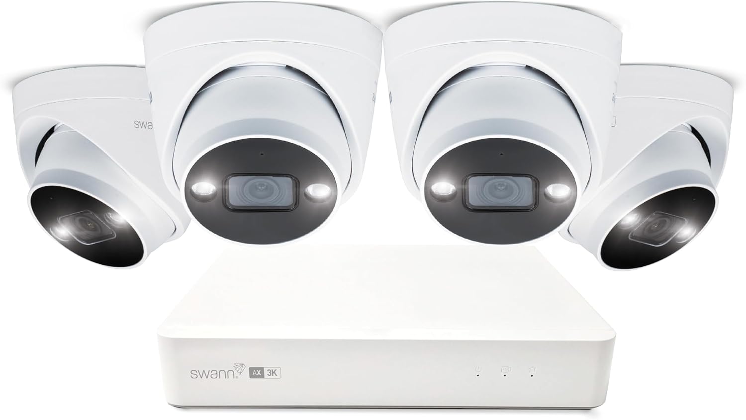 Swann AdvancedX™ Wired 5MP NVR Security System, 8 Channel, 4 Dome 3K Cameras, 1TB Storage, White, 24/7 Recording