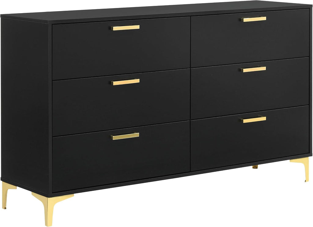 Black,Gold 5 Tufted Panel California King Bedroom Set