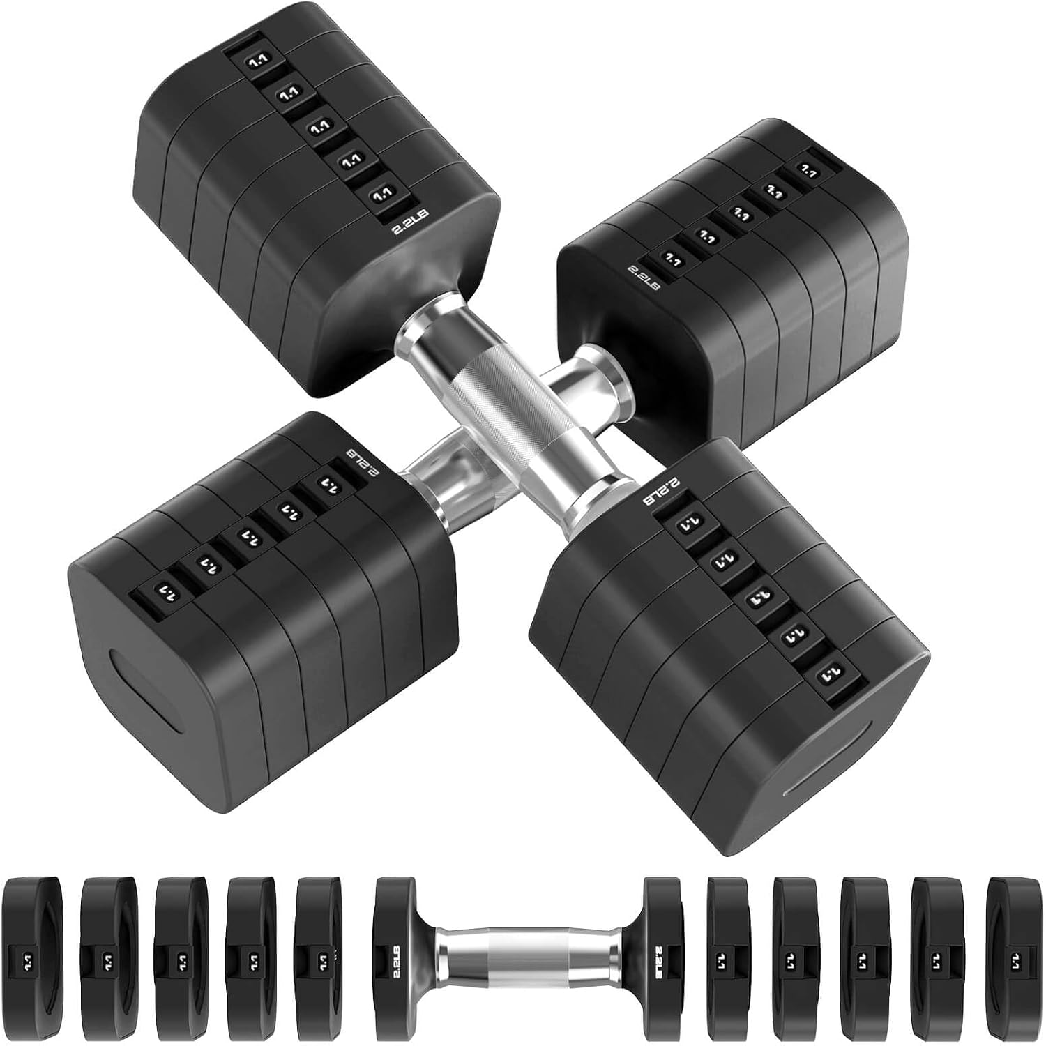 Hezeyferg 30.8LB Adjustable Dumbbell Set, Each Adjustable Weight Dumbbell with 6 Levels 4.4/6.6/8.8/11/13.2/15.4lb, Hand Weights Set for Men/Women Home Gym Exercise Workout