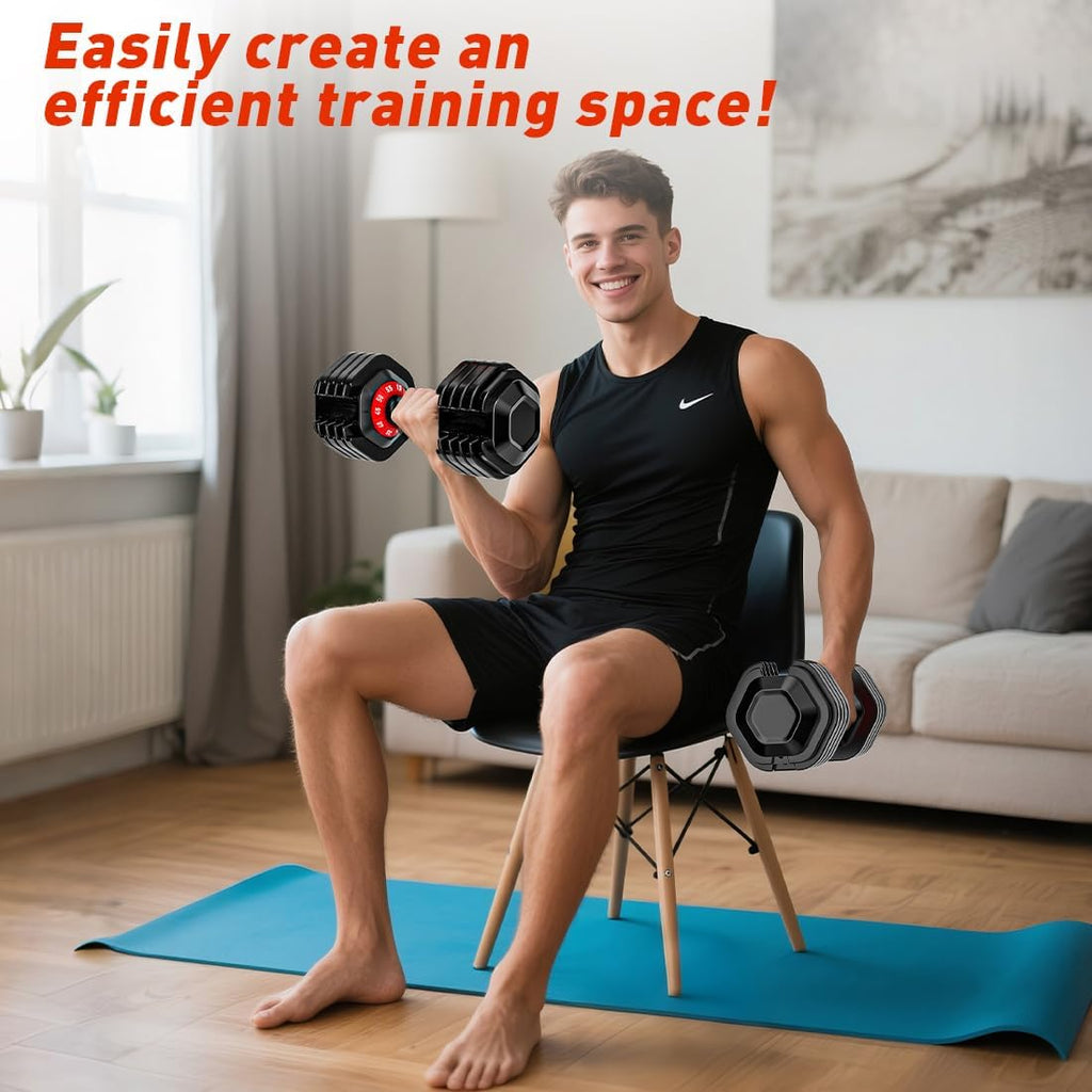 25/55lb Pair Adjustable Dumbbell Set, Adjustable Dumbbells Set of 2, 5 in 1/10 in 1 Free Weights Dumbbells Set with Anti-Slip Texture Handle, Weight Set For Home Gym Suit both Men and Women