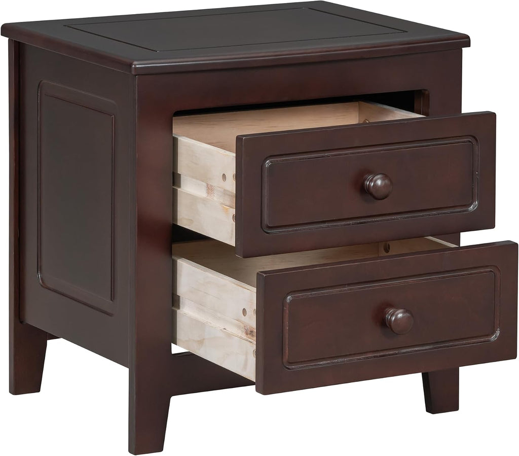Merax 3-Pieces Bedroom Sets, Queen Size Retro Style Wood Bed Frame with Two Nightstands and high Headboard for Bedroom, Wood Slat Support, No Box Spring Needed, Easy Assembly (Dark Walnut)