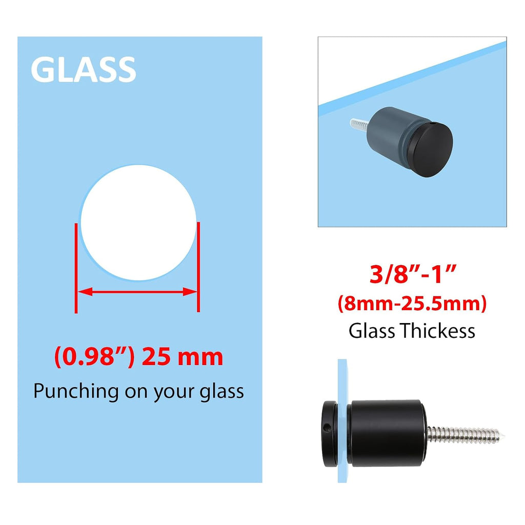Stainless Steel 316 Grade 1-31/32 in (50mm) Diameter Adjustable Glass Standoff, 1-31/32 in Projection, Matt Black Finish, SO-50B, 4 Pieces
