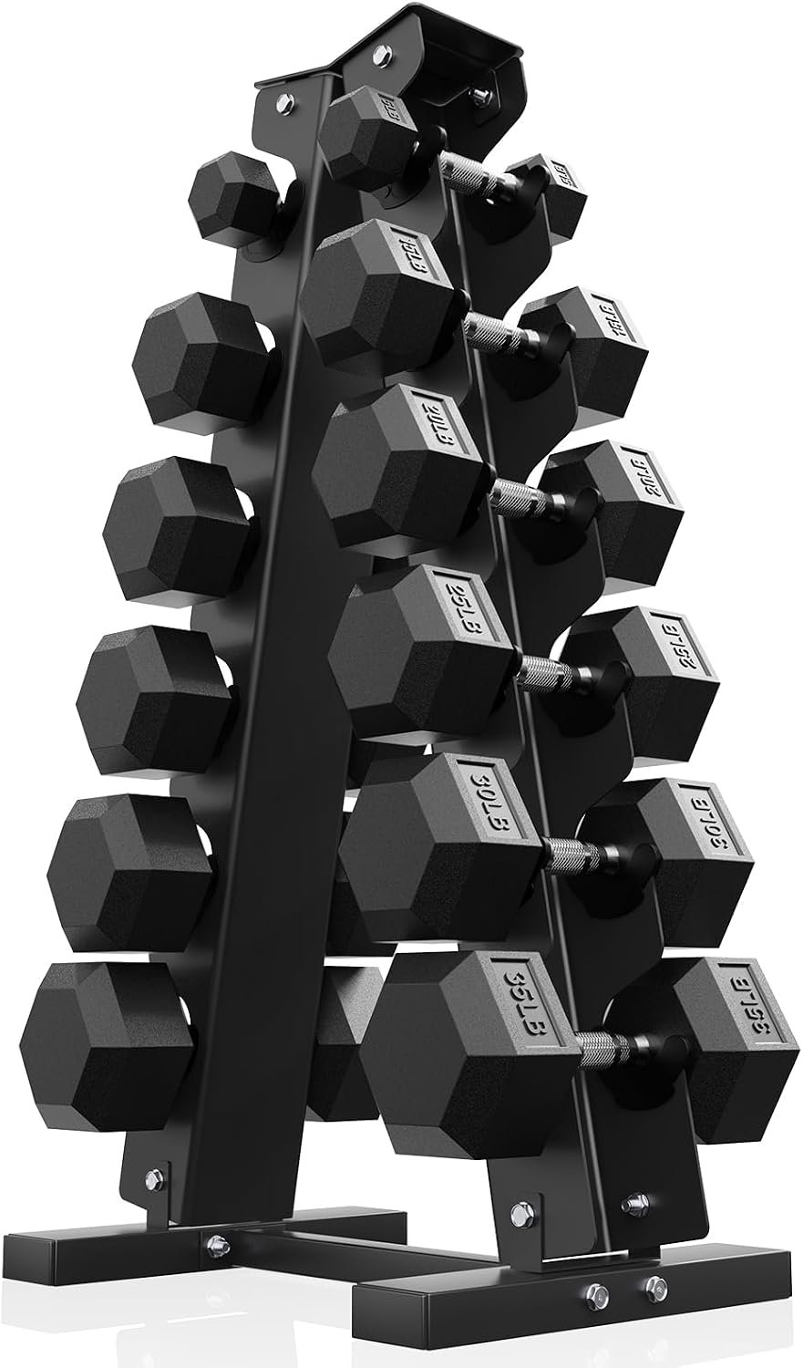 PAPABABE Hex Dumbbell Set with Rack, 85-560lb Rubber Encased Dumbbell Free Weights Dumbbells Set with Storage Rack, Hand Weights Set for Strength Training