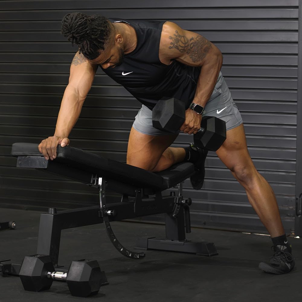 Titan Fitness Pair Rubber Coated Hex Dumbbells, Roll-Resistant Hexagonal Free Weights, Chrome-Coated Handles with Knurling, Strength Training Equipment