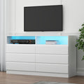 Loomie 6 Drawers Dresser, White Accent Chests of Drawers with Power Outlet and LED Light for Bedroom Living Romm