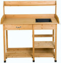Wood Workbench Planting Table Potting Bench Garden Shelf Outdoor Storage w/Sink with Ebook