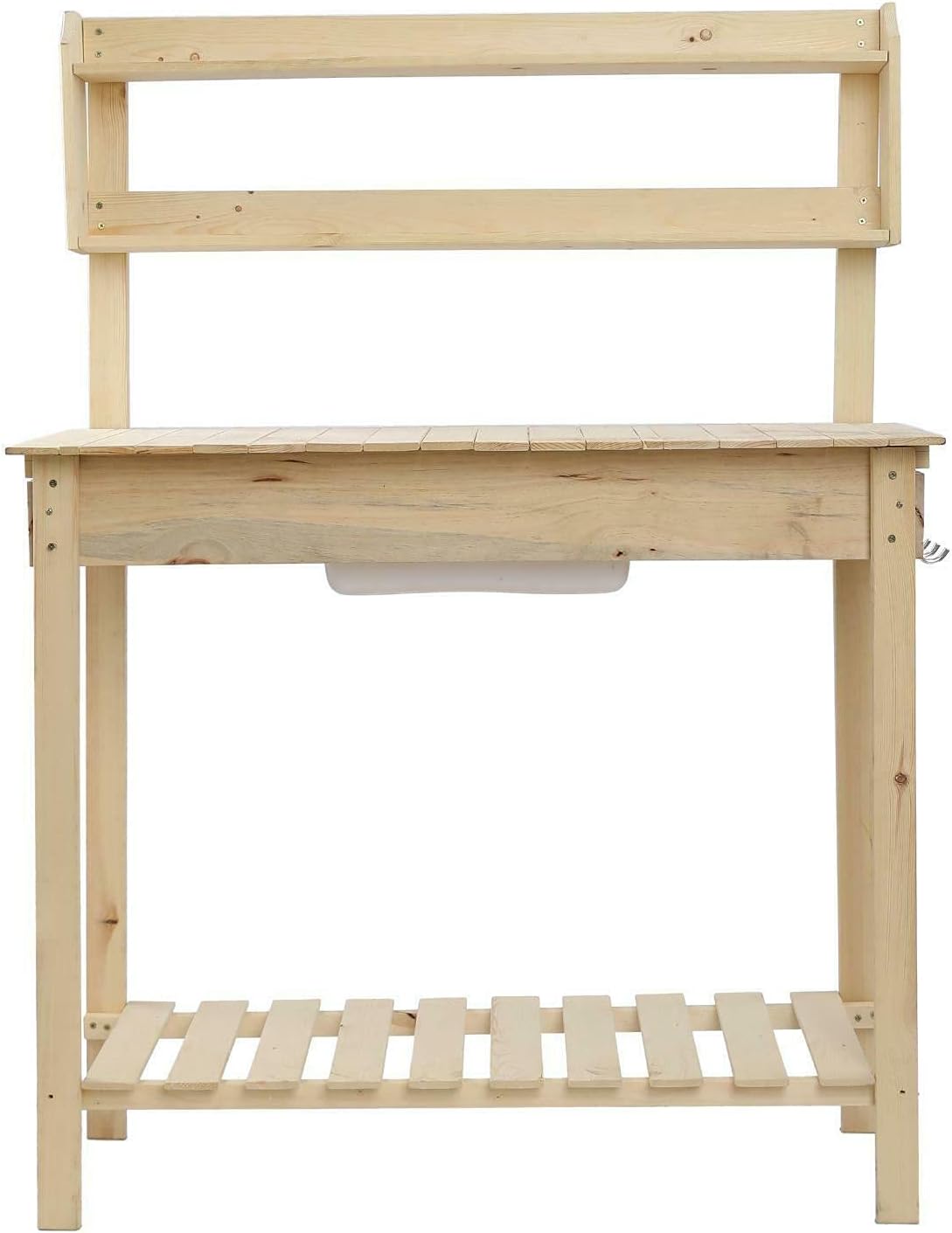 Garden Potting Bench Table w/Sliding Tabletop Workstation w/Removable Sink Outside Patio Furniture Gardening Bench Gardening Table Curved Bench Small Porch Bench