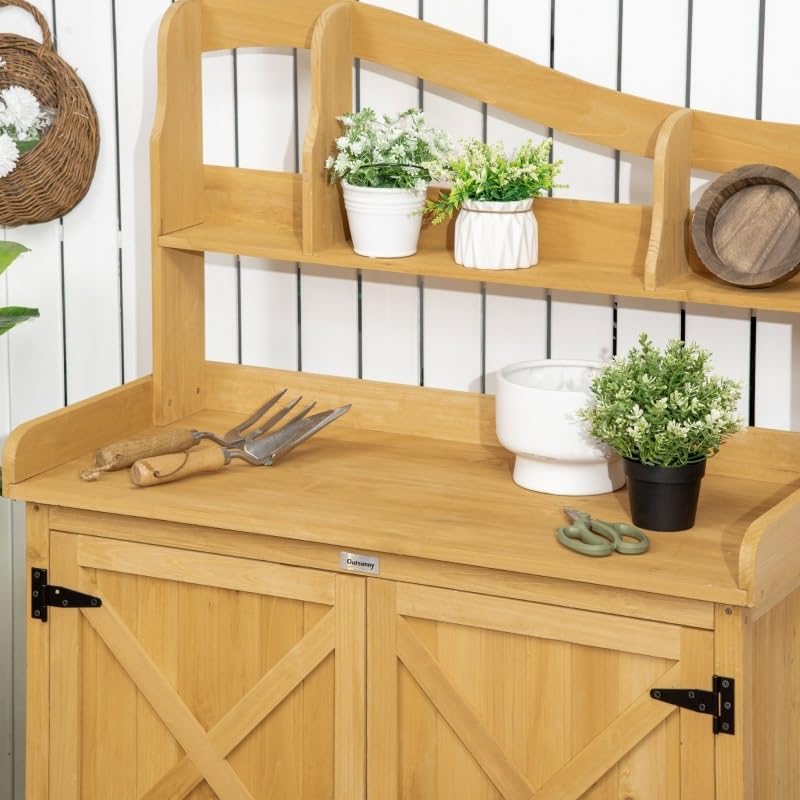 Outdoor Storage Cabinet & Potting Table,Wooden Gardening Bench W/Patio and Magnetic Doors,for Backyard Gardens(D)