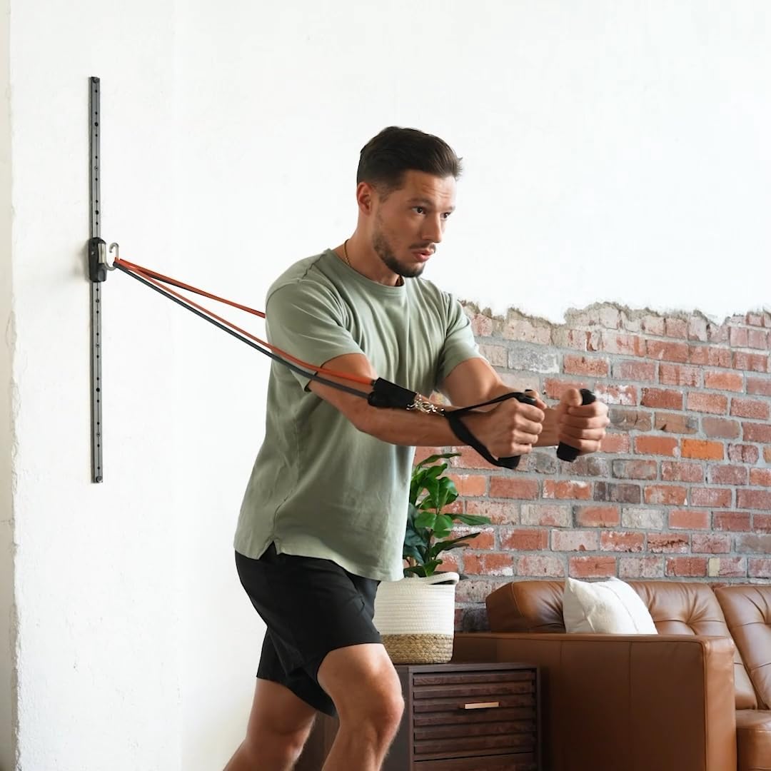 Kinetic Bands Space Saver Gym Resistance Bands Exercise Equipment for at Home Fitness Workout | Resistance Band Wall Anchor with 2 Rails, 2 Rail Cars