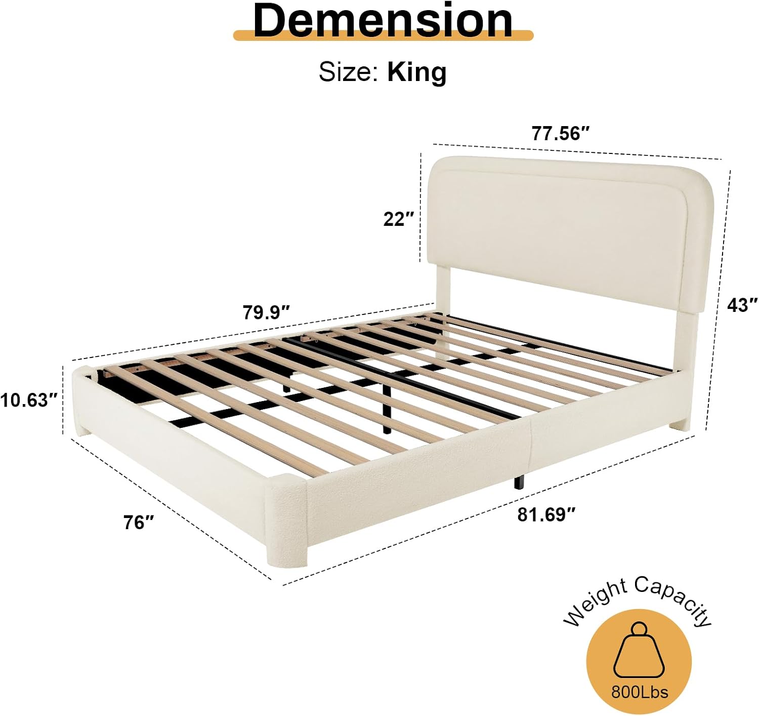 WEUP King Size Boucle Bed Frame, Soft Upholstered Cloud Bed Frame with Headboard, Rounded Corners, No Box Spring Required, Adjustable Headboard, Easy Assembly