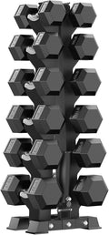 PAPABABE Hex Dumbbell Sets with Rack, 100-600lb Rubber Coated Dumbbell Weight Set and Storage Rack, Multiple Options Hand Weights for Strength Training