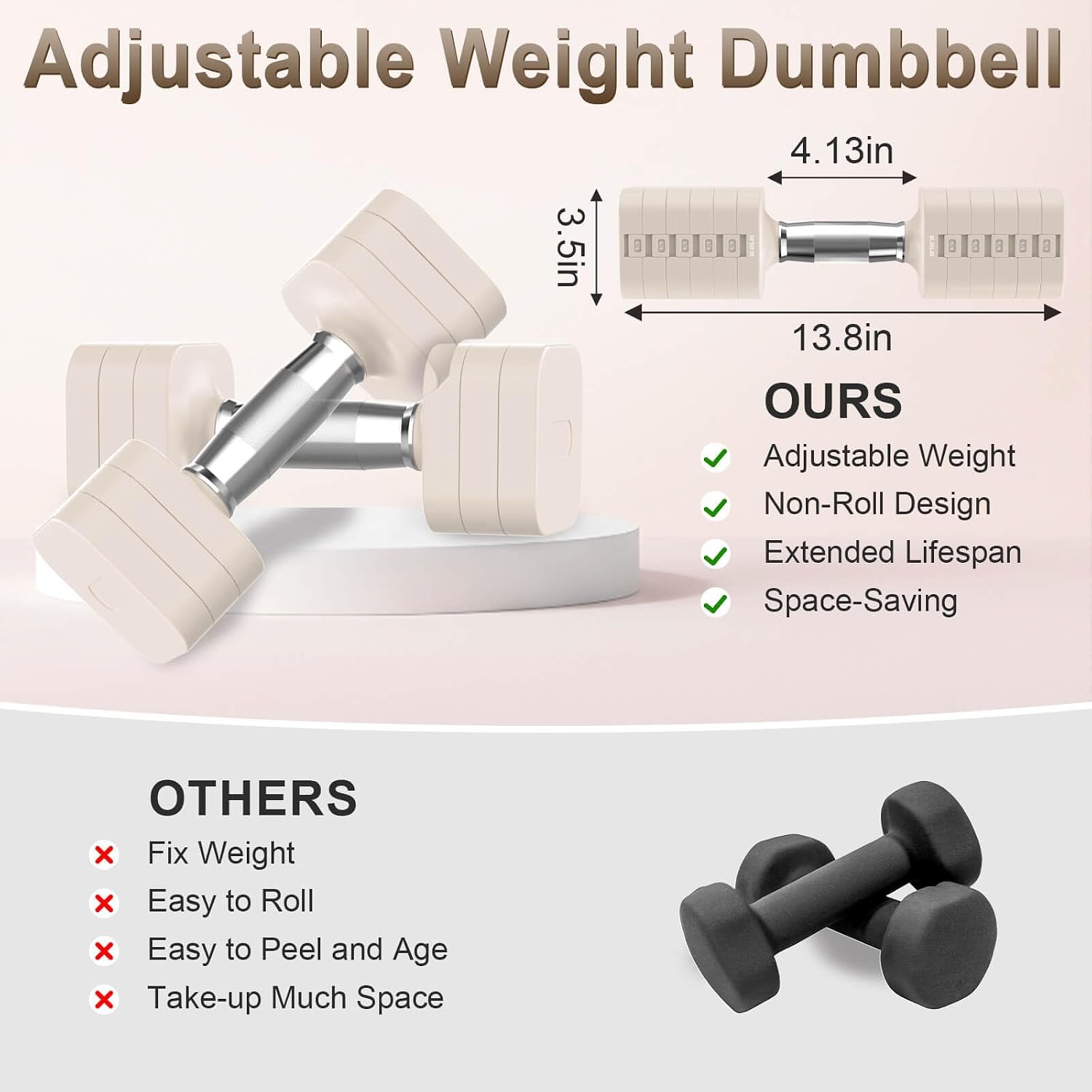 Hezeyferg 30.8LB Adjustable Dumbbell Set, Each Adjustable Weight Dumbbell with 6 Levels 4.4/6.6/8.8/11/13.2/15.4lb, Hand Weights Set for Men/Women Home Gym Exercise Workout