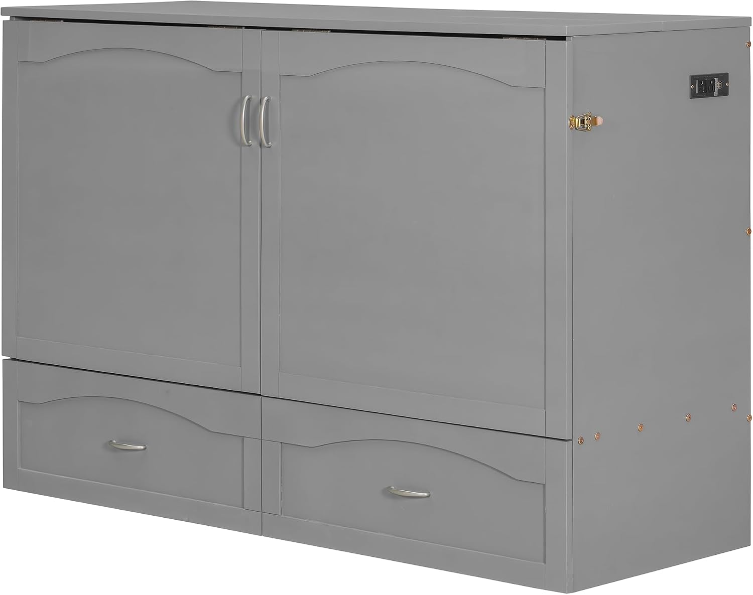 Merax Queen Size Murphy Bed Wall Bed with Drawer and a Set of Sockets & USB Ports, Pulley Structure Design, Gray