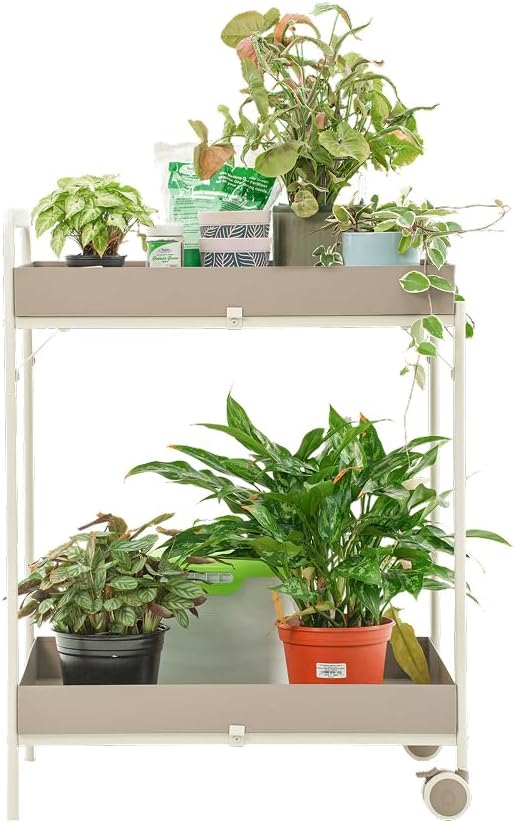 Vego Garden Potting Cart, Gardening Workstation with Wheels and Removable, Reversible Trays for Outdoor