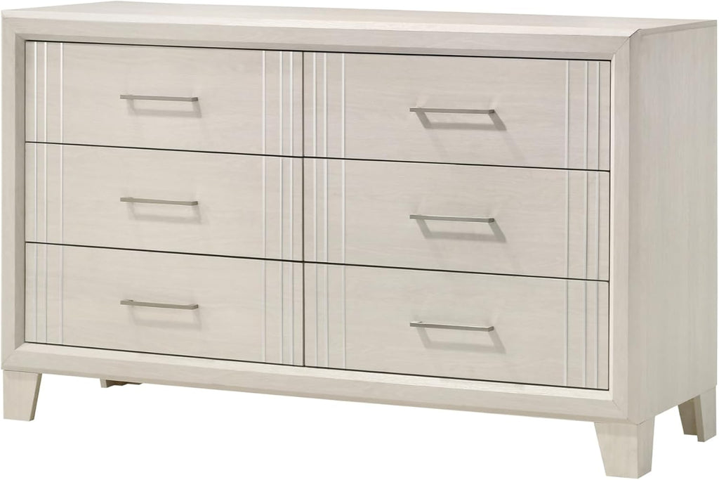 Beautiful Lustrous White Cream Finish Full Size Panel Bed Wooden 3pc Bedroom Set