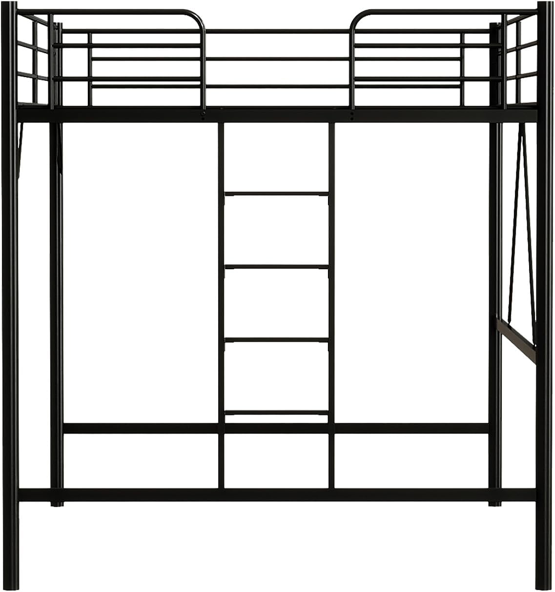 VINGLI Queen Loft Bed with Flat Rungs for Adults, Kids and Young Teens, No Box Spring Required,Heavy Duty Metal Slat Support, Black
