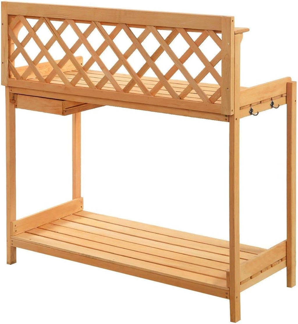 Outdoor Home Garden Wooden Potting Bench with Storage Drawer