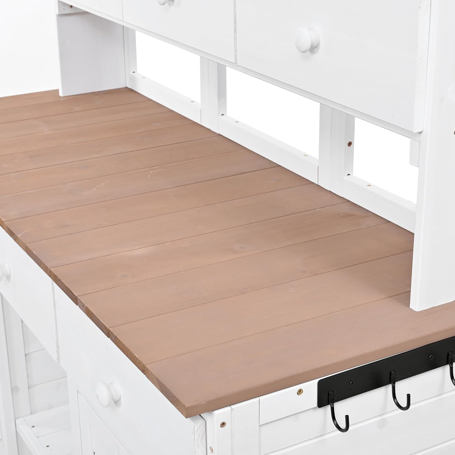 Outdoor Garden Workstation with Storage Shelves and Cabinets, Potting Bench Table with Hutch and Drawers & Side Hooks for for Garden, Patio, Greenhouse, White