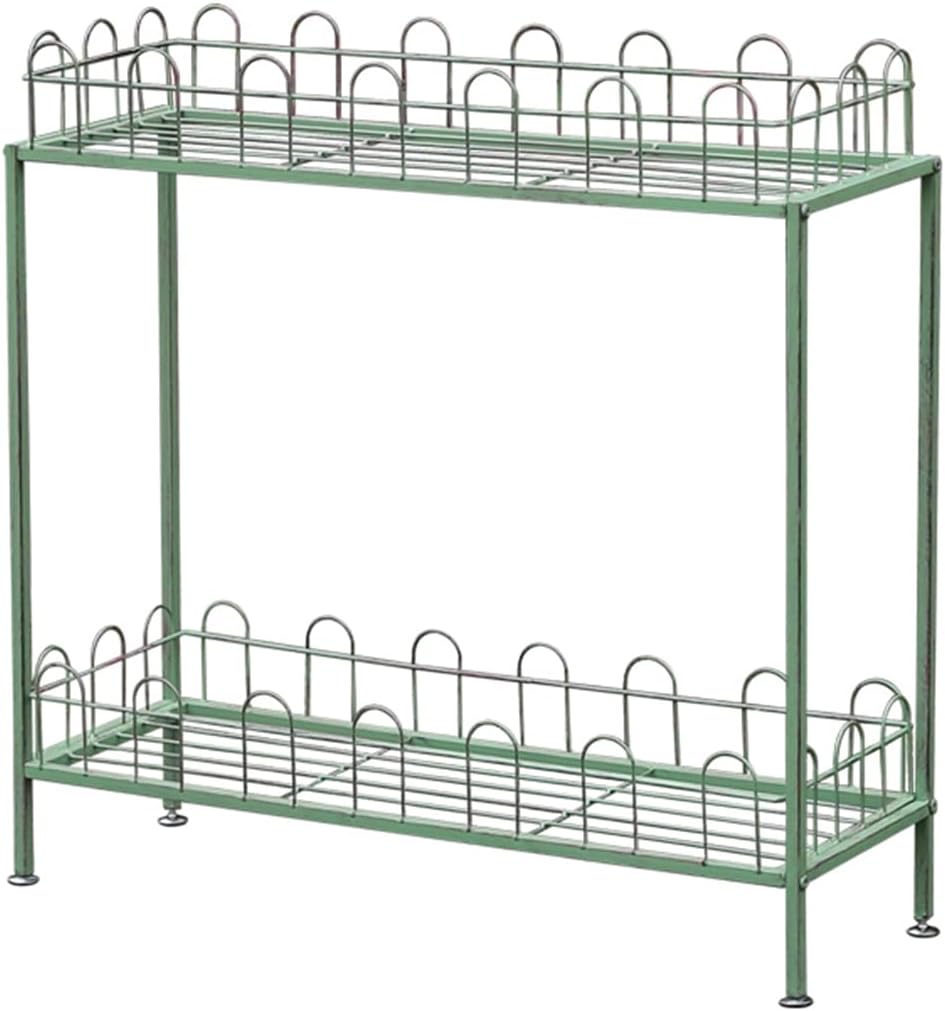 Outdoor Garden Potting Bench Table, 2 Tier Metal Plant Stand with fence,Heavy Duty Metal Shelves,Plant Shelf for Indoor Outdoor,Metal Outdoor Plant Stand Holder Rack,for Balcony and Garden ,Green