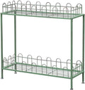 Outdoor Garden Potting Bench Table, 2 Tier Metal Plant Stand with fence,Heavy Duty Metal Shelves,Plant Shelf for Indoor Outdoor,Metal Outdoor Plant Stand Holder Rack,for Balcony and Garden ,Green