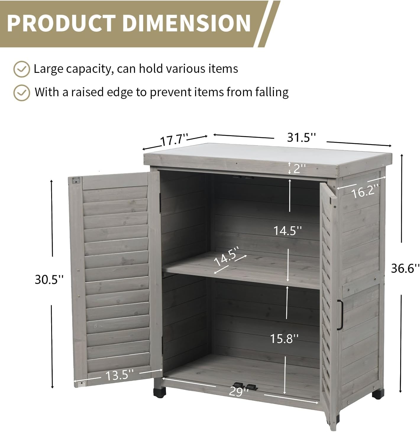 Outdoor Tool Storage Cabinet, Potting Bench with Storage Cabinet, Small Weather-Resistant Potting Table with Metal Table Top for Garden Backyard Patio, Gray