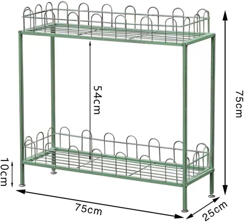 Outdoor Garden Potting Bench Table, 2 Tier Metal Plant Stand with fence,Heavy Duty Metal Shelves,Plant Shelf for Indoor Outdoor,Metal Outdoor Plant Stand Holder Rack,for Balcony and Garden ,Green