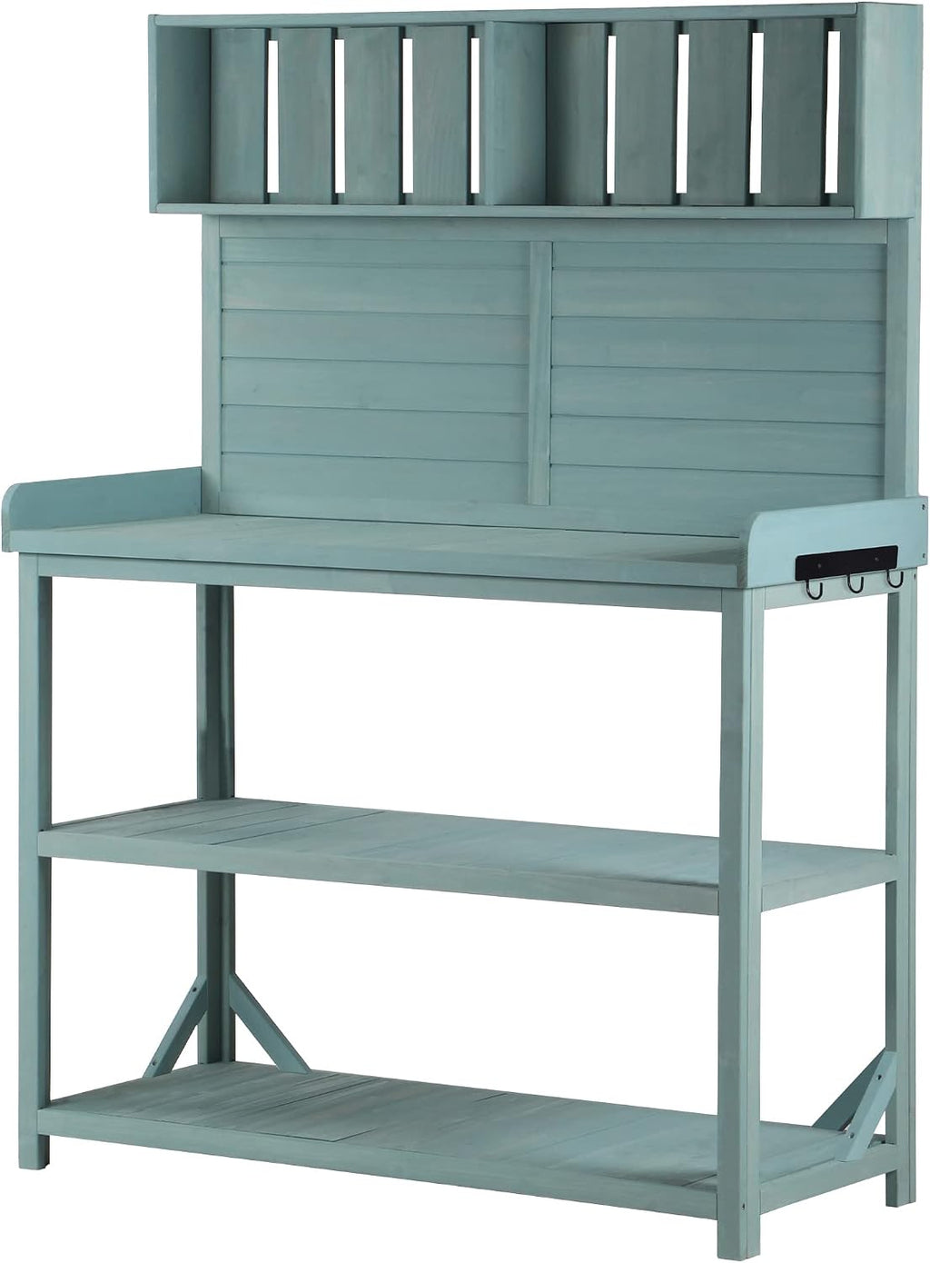 65' Large Wooden Rustic Outdoor Potting Bench Table, Patio Workstation, Garden Potting Bench with 4 Storage Shelves and Side Hook,Green