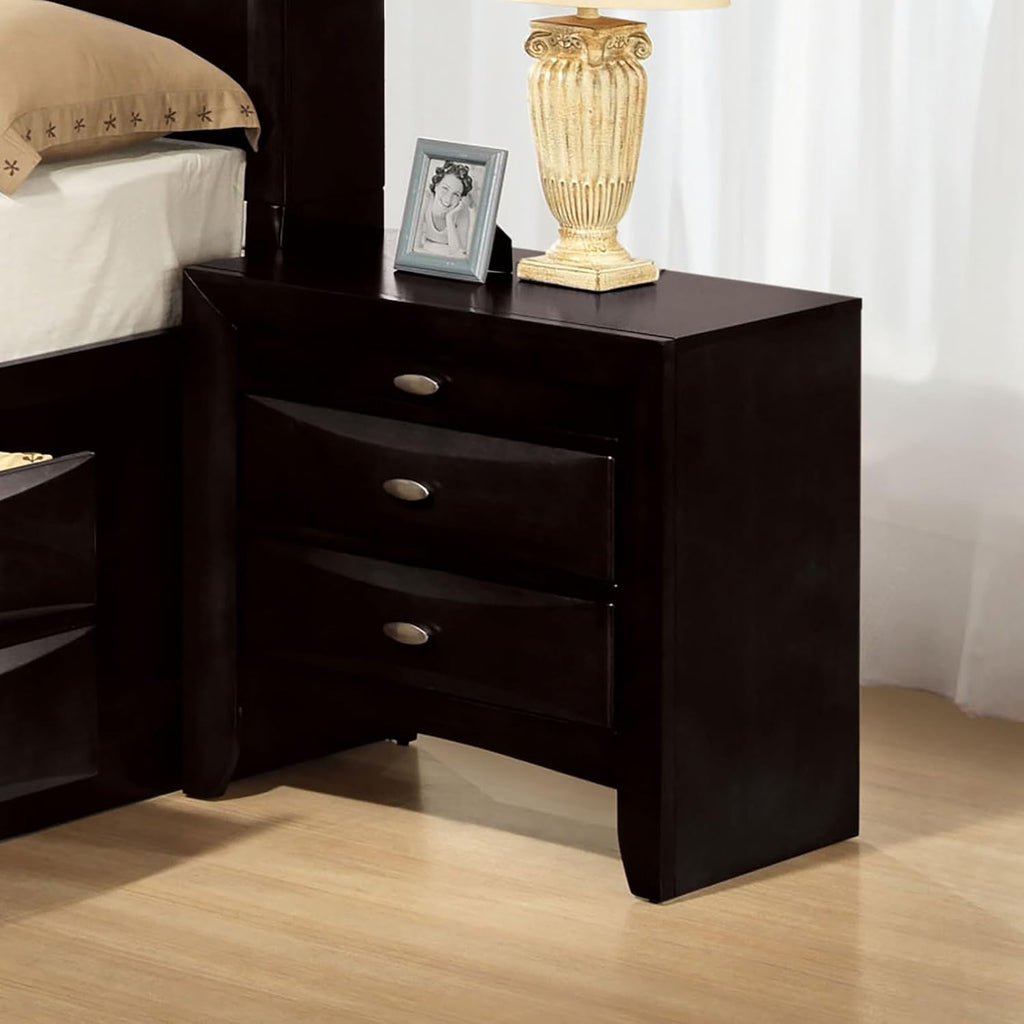 King Size Bed 2X Nightstands Headboard Bookcase Black Color 3pc Set Bedroom Furniture