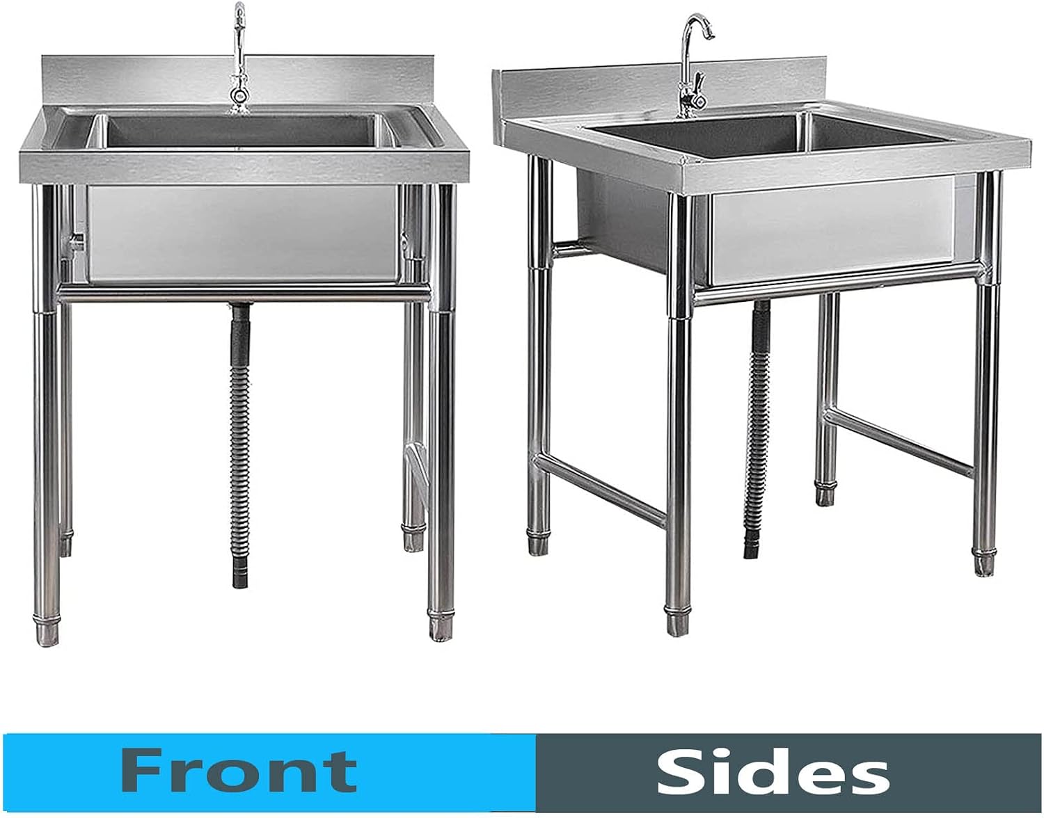 Commercial Sink, Stainless Utility Restaurant Sink,Industrial Sinks Free Standing Utility Sinks with Stands and Workbench for Garage Restaurant Kitchen Outdoor(60 * 60 * 80cm)
