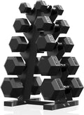 PAPABABE Hex Dumbbell Sets with Rack, 100-600lb Rubber Coated Dumbbell Weight Set and Storage Rack, Multiple Options Hand Weights for Strength Training