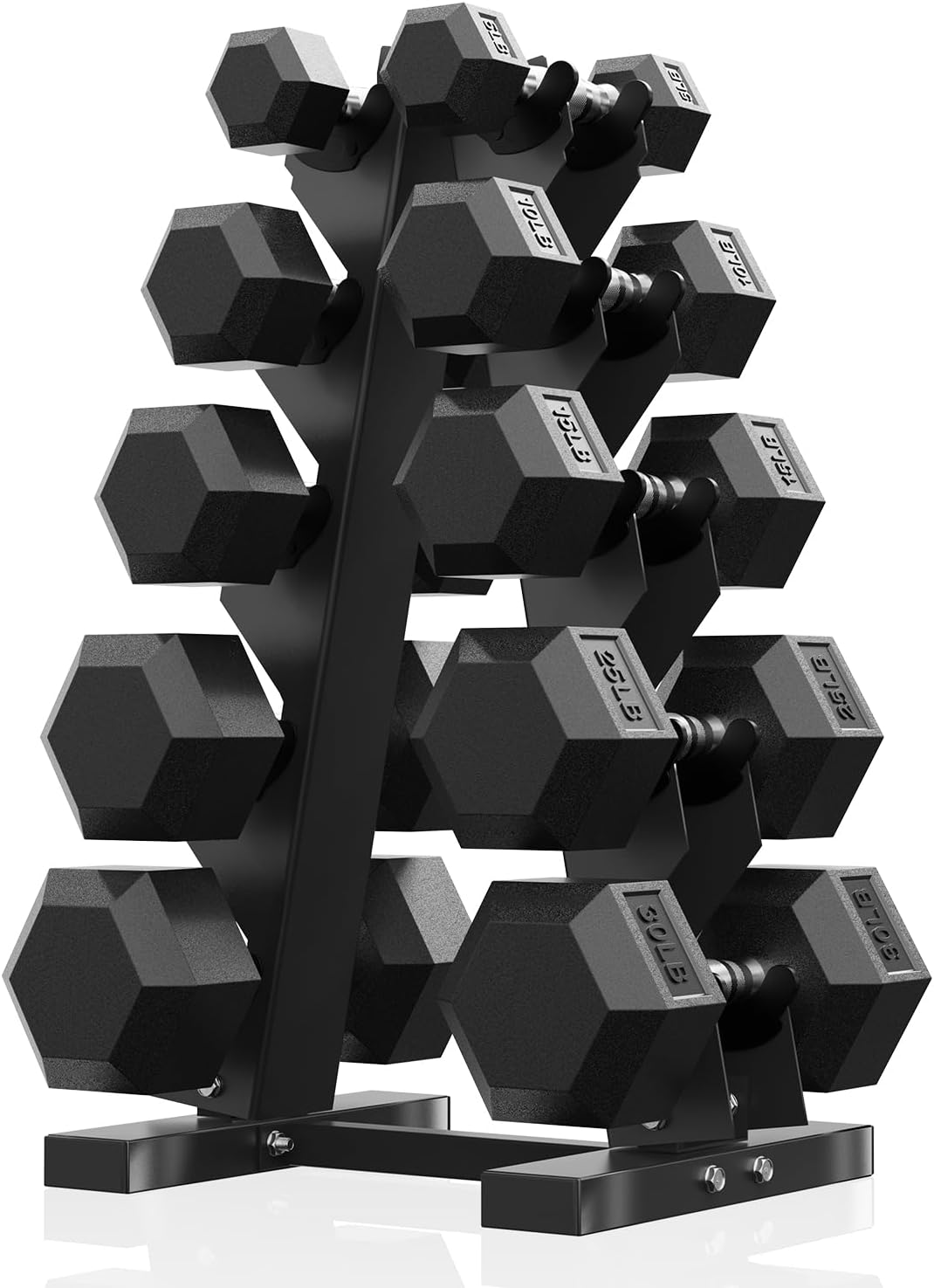 PAPABABE Hex Dumbbell Sets with Rack, 100-600lb Rubber Coated Dumbbell Weight Set and Storage Rack, Multiple Options Hand Weights for Strength Training