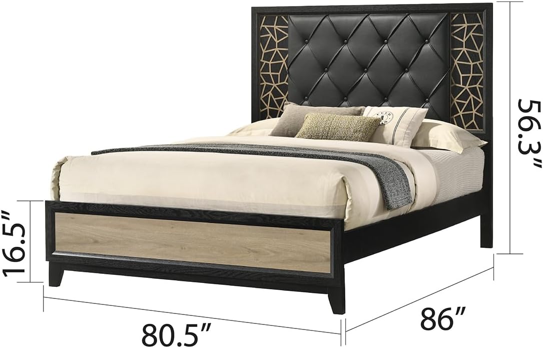 Modern Contemporary King 5PC Bedroom Set Made with Wood in Black and Natural