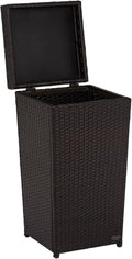 Maykoosh Rustic Retreat Outdoor Wicker Trash Bin - Brown Finish, 16 x 16 x 31.5 inches, Manual Lift Lid, Sturdy Steel and Wicker Construction, Modern Patio/Lawn/Porch Trash Bin