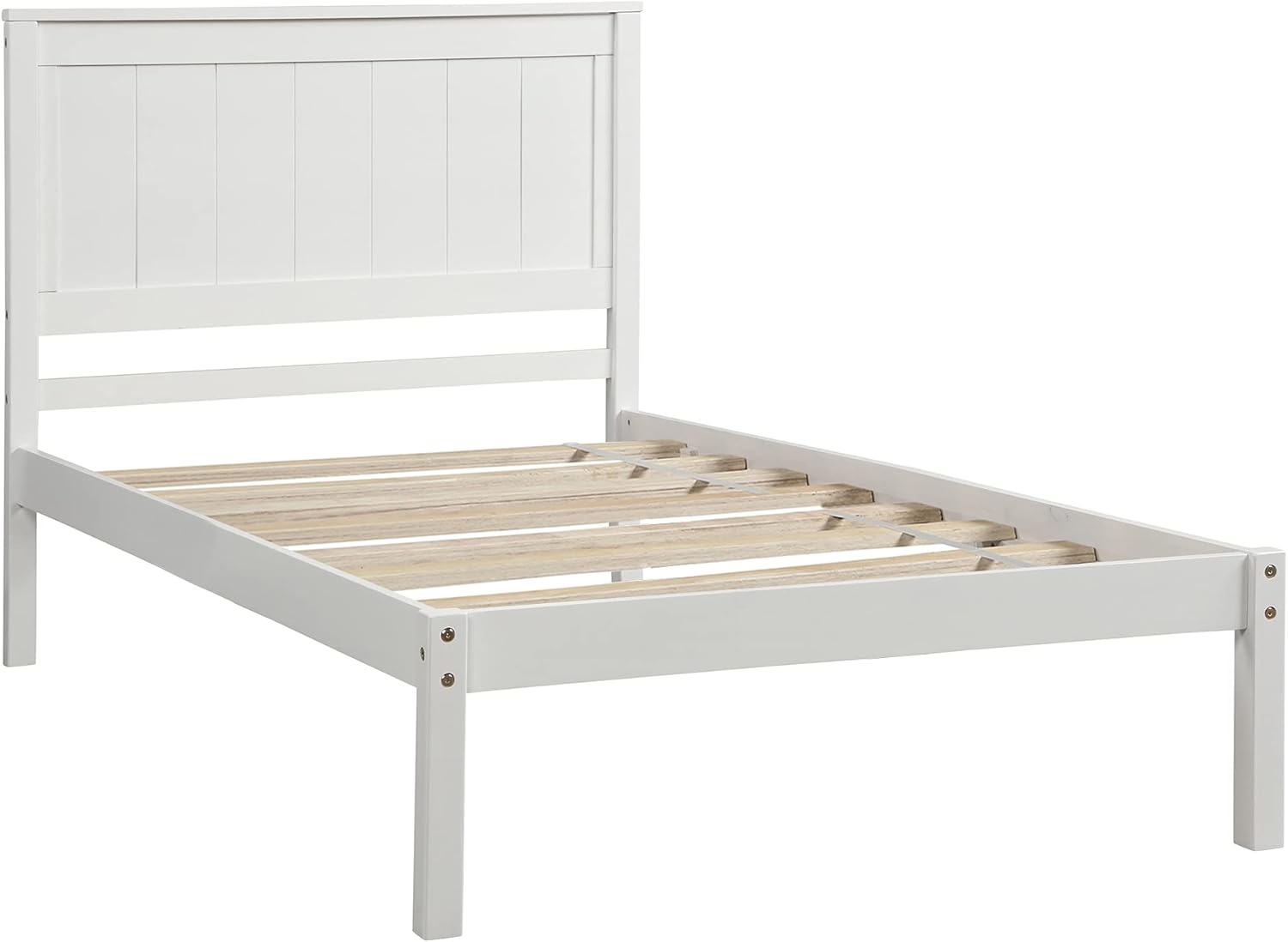 Twin Size Wood Bed Frame and Headboard, Modern Retro White Platform Beds Frames, Sturdy and Durable Design Mid Century Rustic Wooden Bedroom Set, No Box Spring Needed (White, Twin)