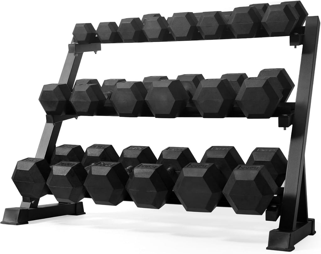 RitFit Rubber Coated Hex Dumbbell Set with Rack, 5-780LB for Home Gym Strength Training, Anti-Slip Knurled Handle, Hexagon Anti-Roll, Heavy-Duty Storage Rack