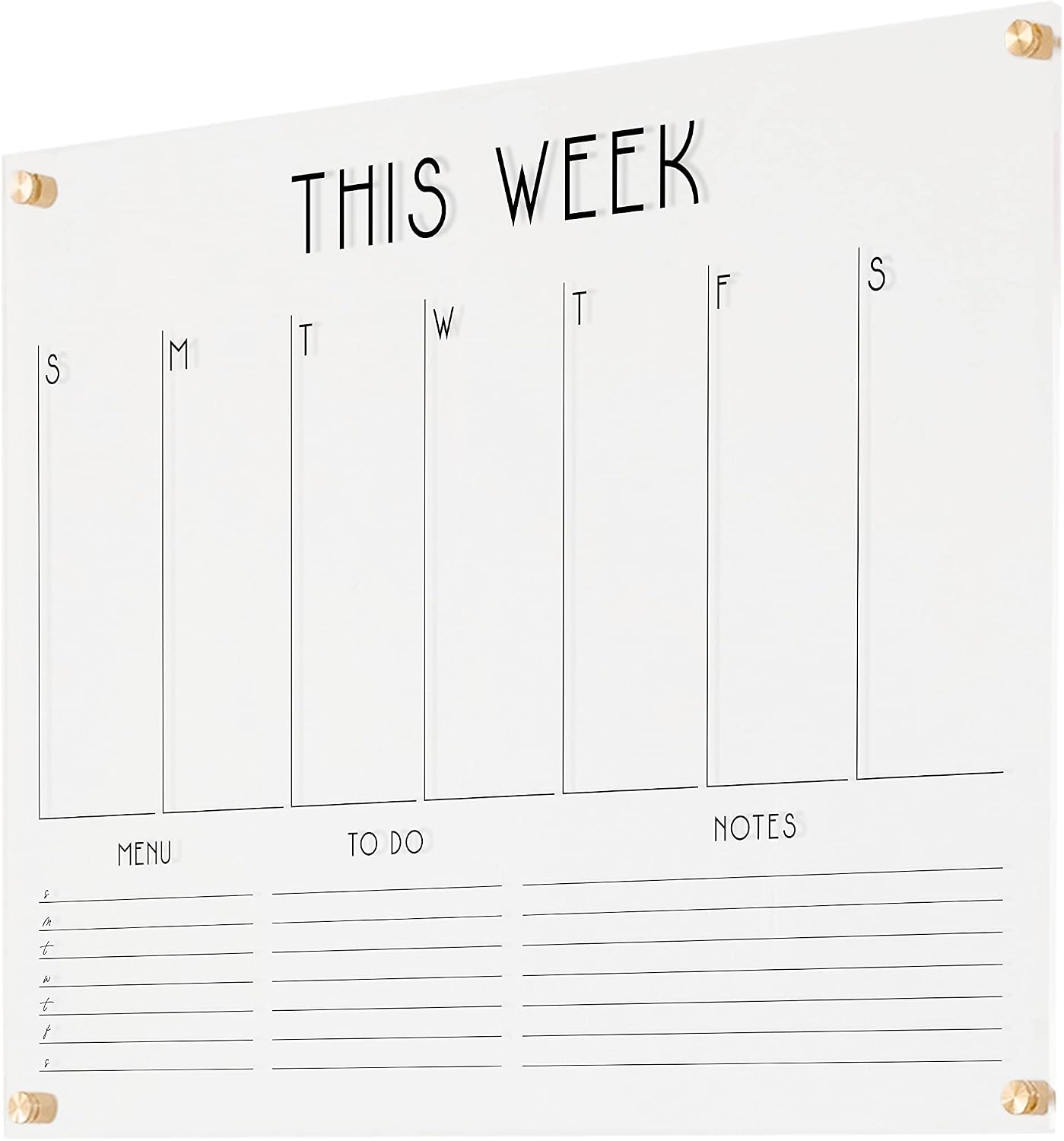 Personalized Acrylic Calendar for Wall Horizontal Weekly Calendar with 3 custom sections (31'Wx23'H, Champagne Gold Standoffs)