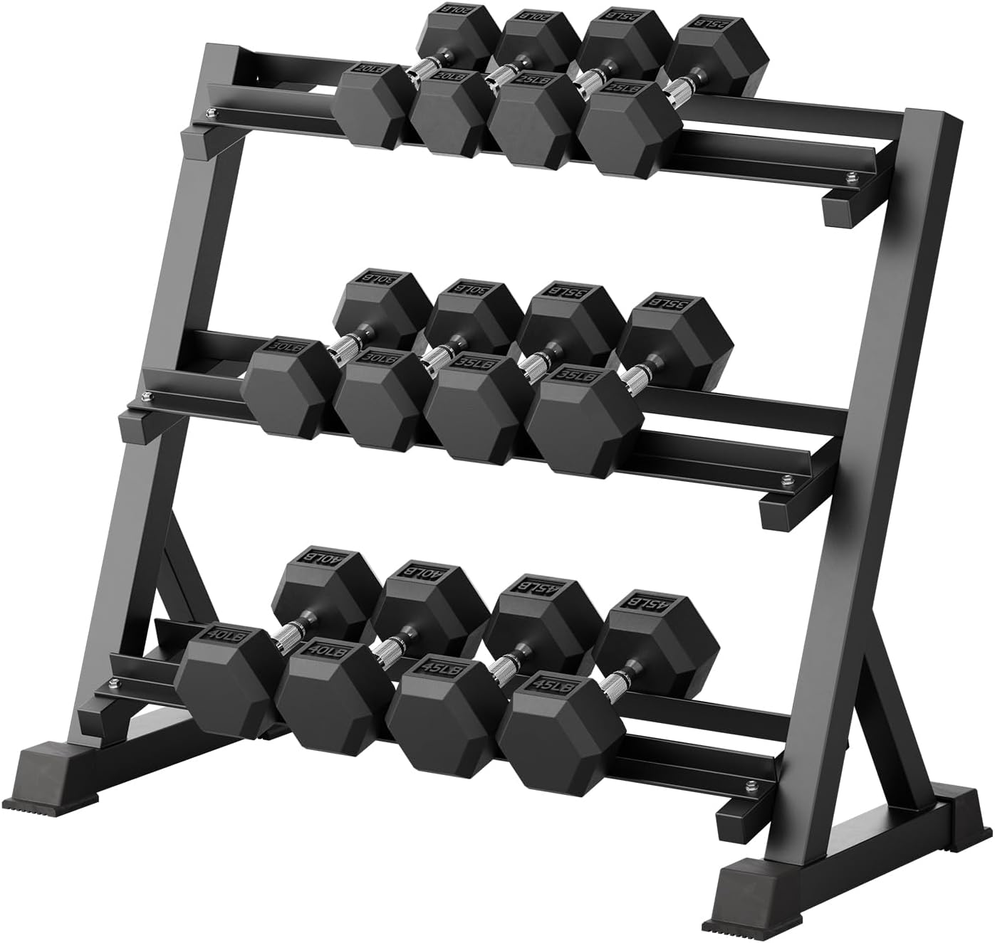 RitFit Rubber Coated Hex Dumbbell Set with Rack, 5-780LB for Home Gym Strength Training, Anti-Slip Knurled Handle, Hexagon Anti-Roll, Heavy-Duty Storage Rack