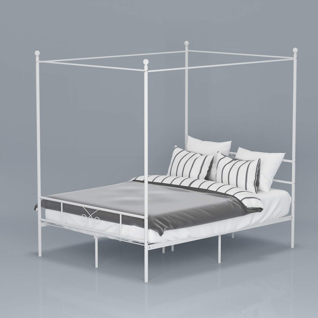 Weehom Full Canopy Bed Frame with Headboard and Footboard, 4 Posters Metal Bed Frame, No Box Spring Needed, Mattress Foundation Platform Bed for Kids and Adults, White